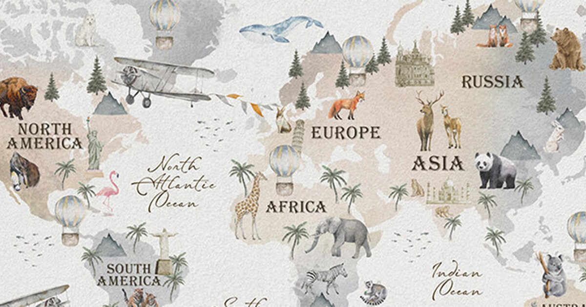 Papier peint cartes du monde Lemonwalls