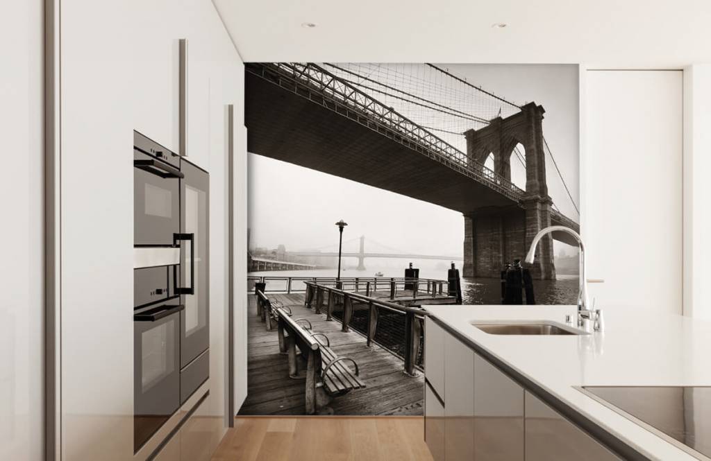 Papier peint noir et blanc - pont de Brooklyn - Chambre d'adolescent 4