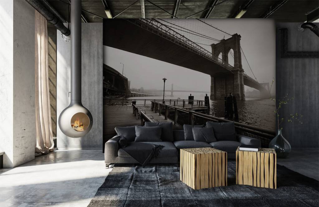 Papier peint noir et blanc - pont de Brooklyn - Chambre d'adolescent 7