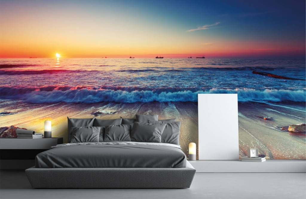 Papier peint de la plage - Coucher de soleil sur la mer - Chambre à coucher 3