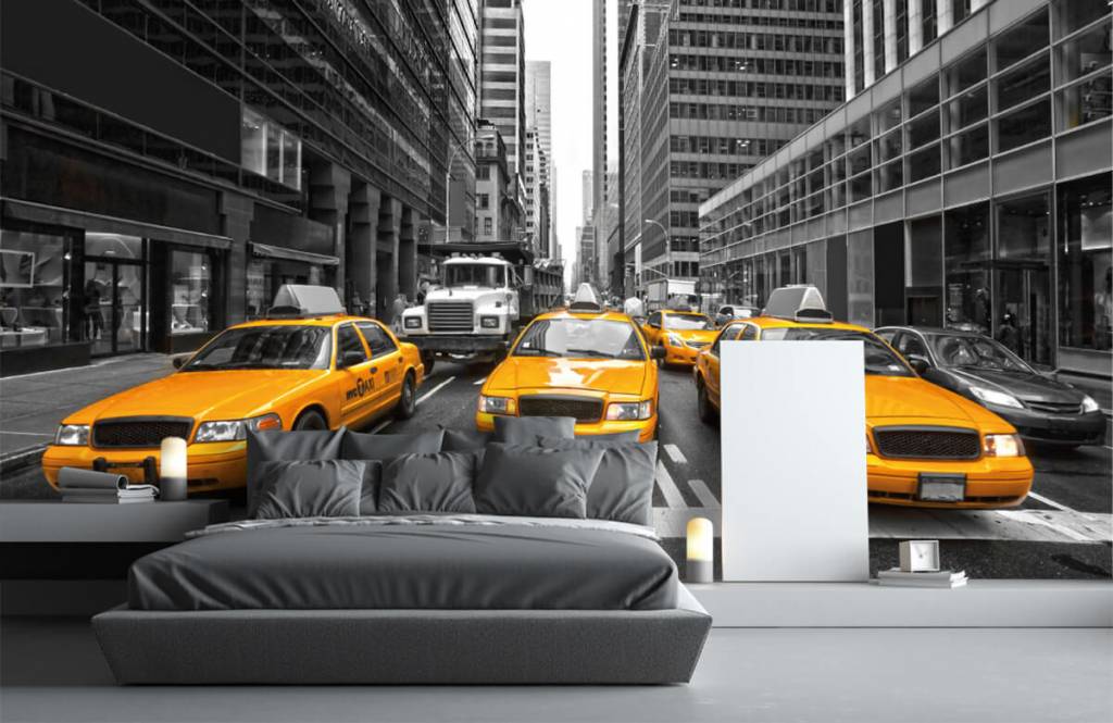 Papier peint noir et blanc - Taxis jaunes à New York - Chambre d'adolescent 3