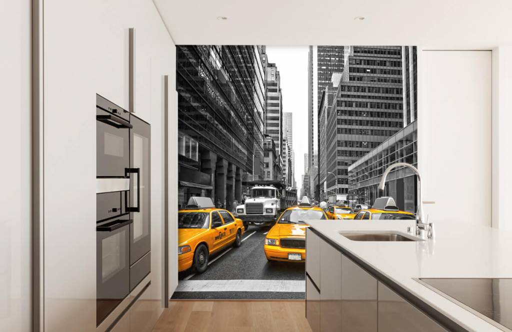 Papier peint noir et blanc - Taxis jaunes à New York - Chambre d'adolescent 4
