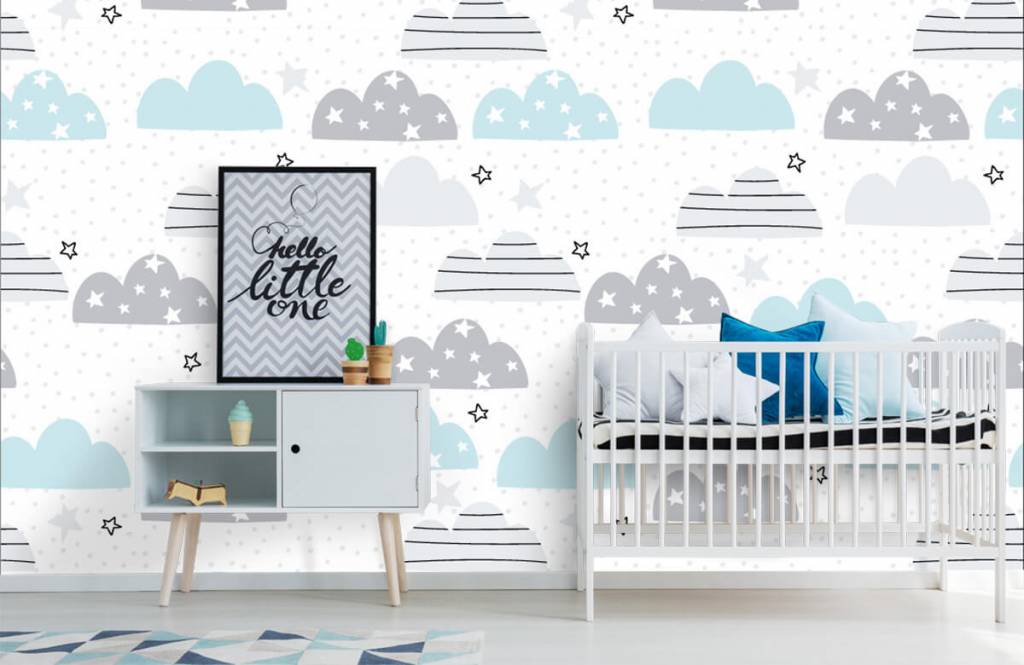 Papier peint bébé - Les nuages dessinés - Chambre de bébé 1