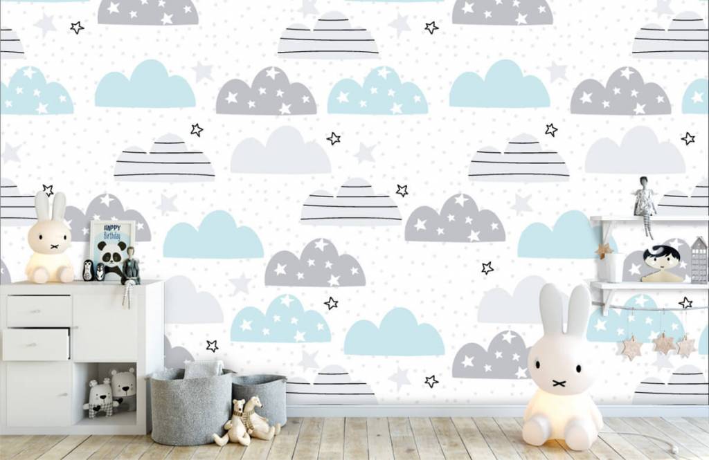Papier peint bébé - Les nuages dessinés - Chambre de bébé 5