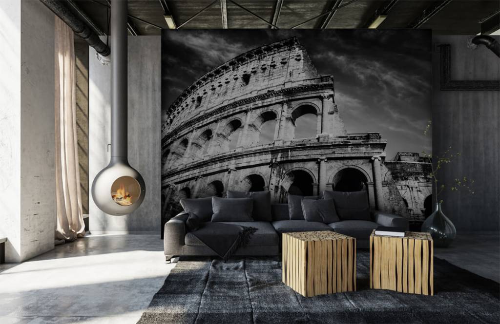 Papier peint noir et blanc - Colisée à Rome - Chambre d'adolescent 2