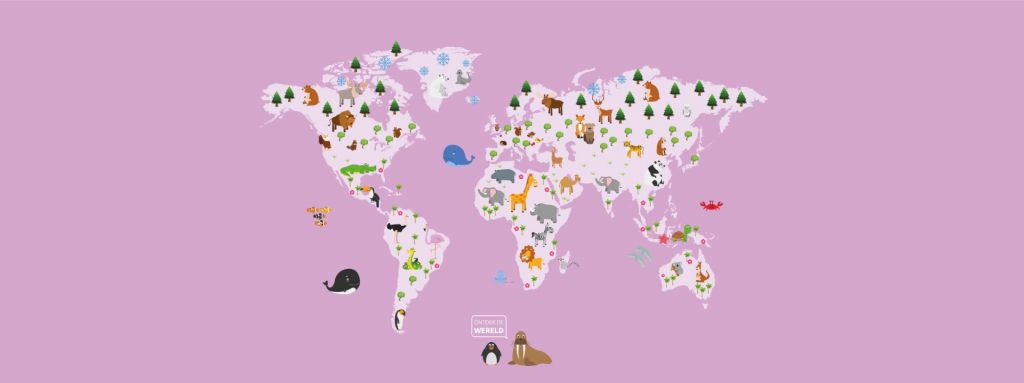 Carte du monde pour les enfants sur fond rose