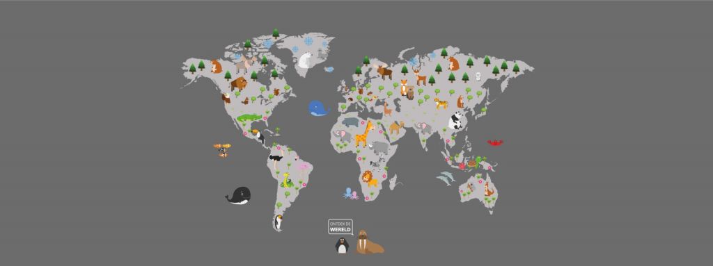Carte du monde pour les enfants avec fond gris