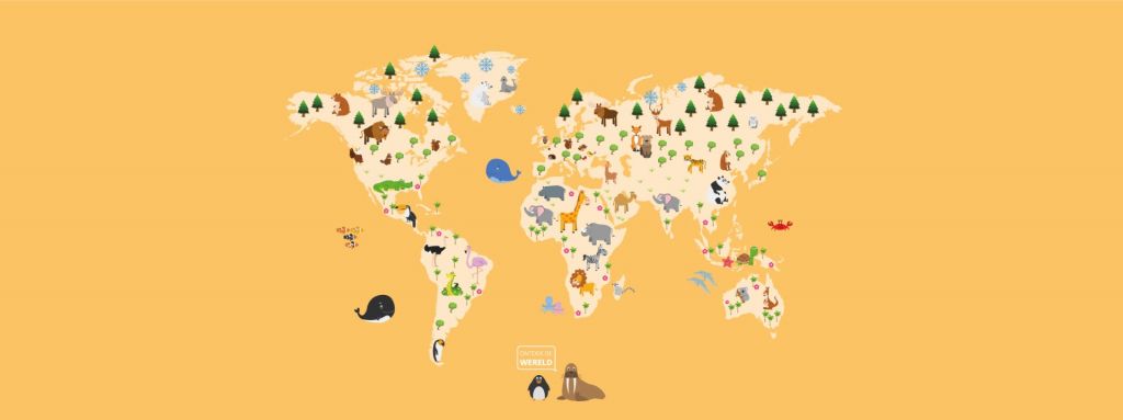 Carte du monde pour les enfants sur fond jaune