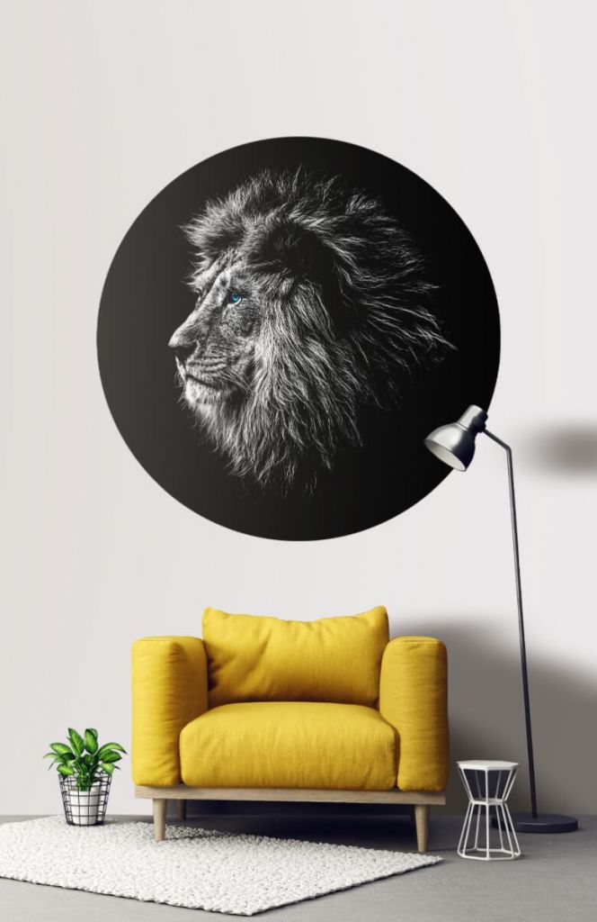 Cercle de papier peint Lion yeux bleus