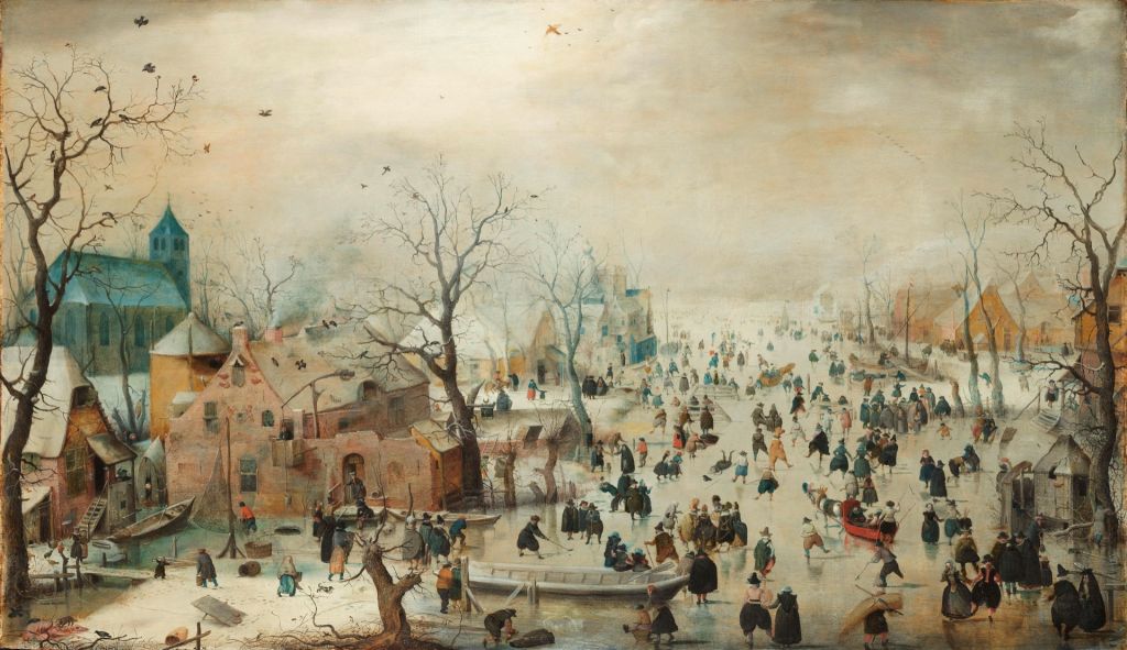 Paysage d'hiver avec patineurs