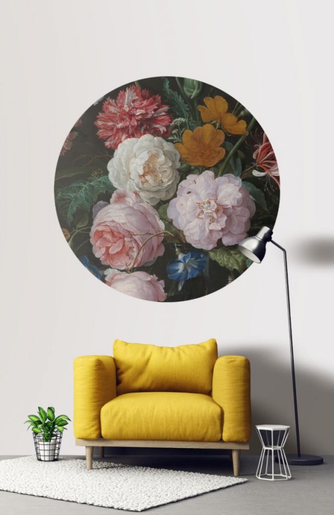 Vase en verre à fleurs en forme de cercle avec papier peint