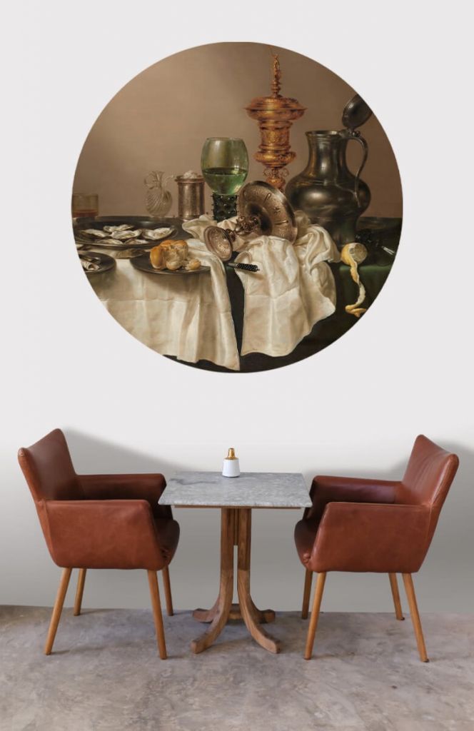 Cercle de papier peint nature morte gobelet doré