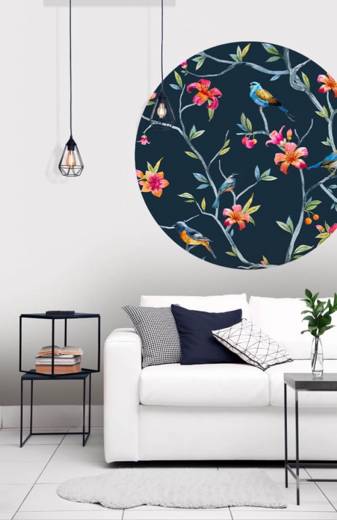 Cercle de papier peint d'oiseaux tropicaux