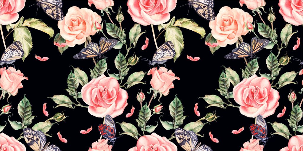 Fleurs et papillons en aquarelle