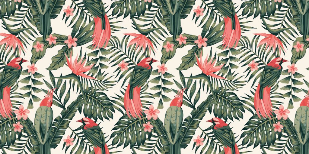 Plantes, fleurs et oiseaux tropicaux