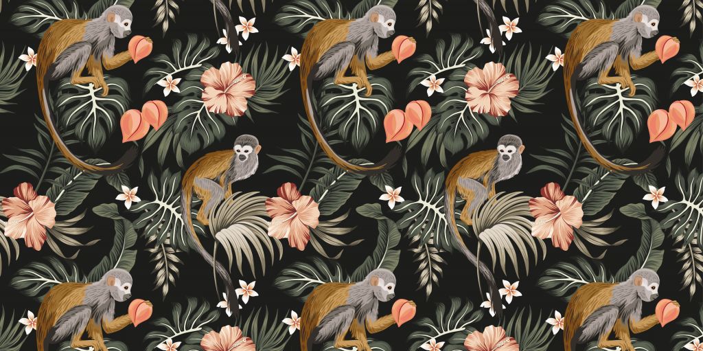 Feuilles tropicales avec des singes