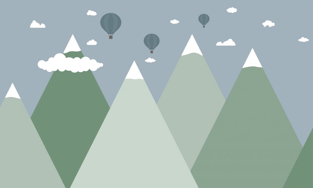 Paysage de montagne avec des montgolfières