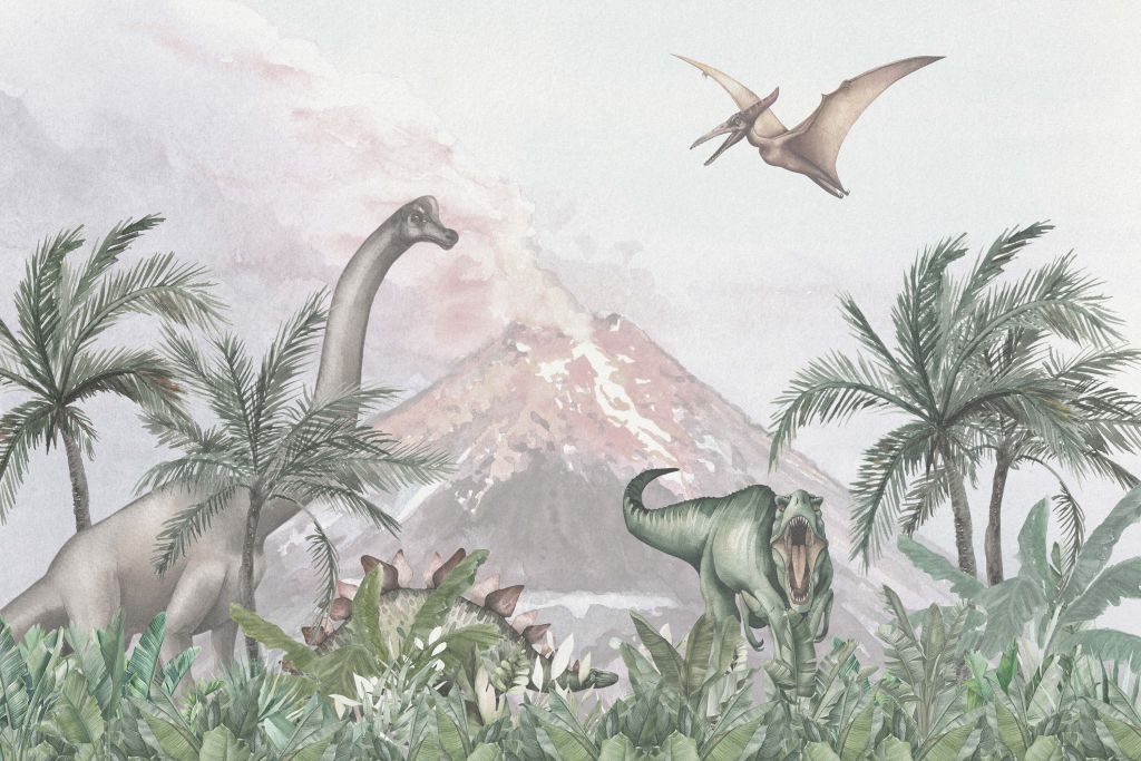 Dinos près d'un volcan