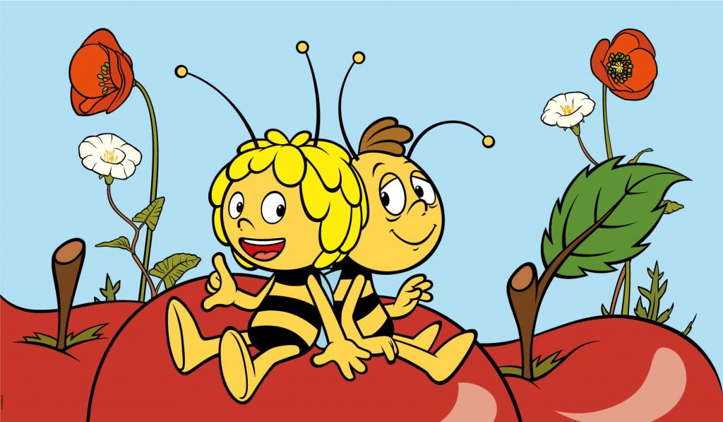 Maya l'abeille et Willy entre les pommes