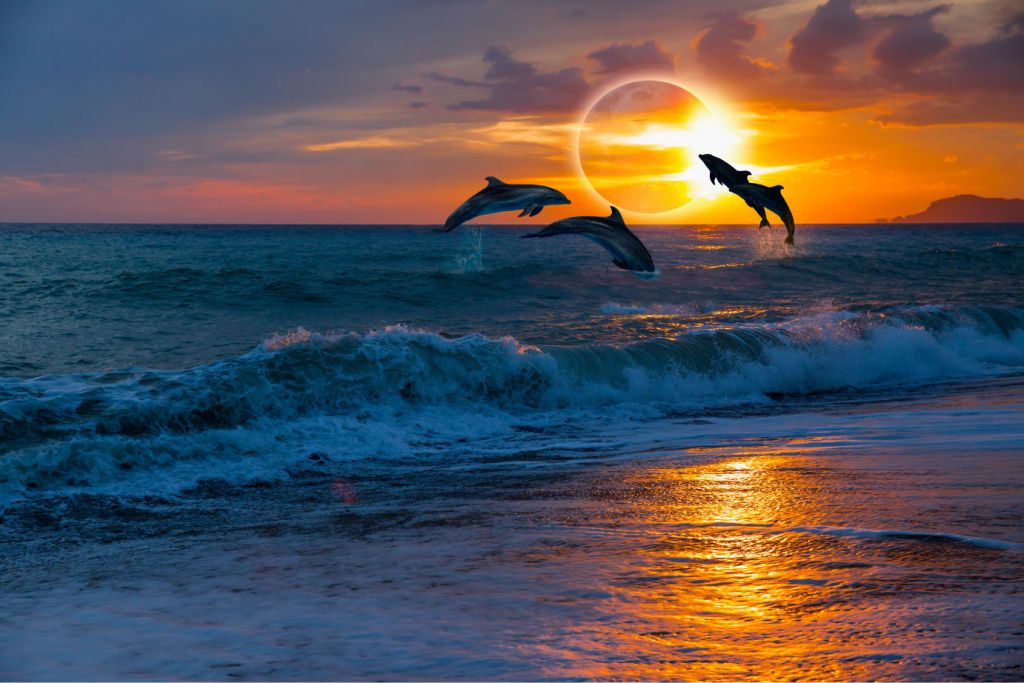 Dauphins au coucher du soleil
