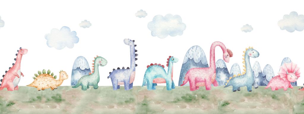 Panorama de dinosaures à l'aquarelle