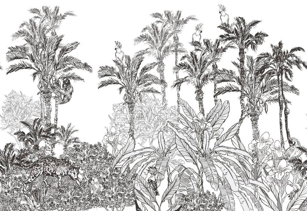 Dessin d'une jungle en noir et blanc