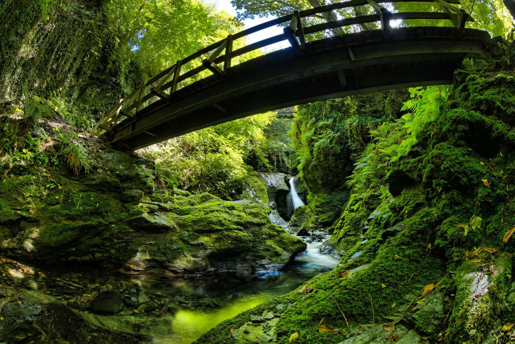 Grand pont au-dessus d'une chute d'eau
