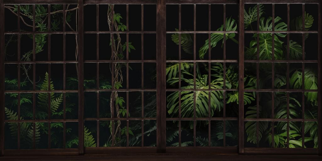 Plantes botaniques derrière les fenêtres