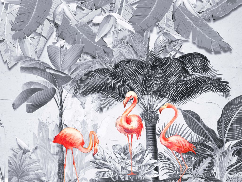 Jungle avec flamants roses