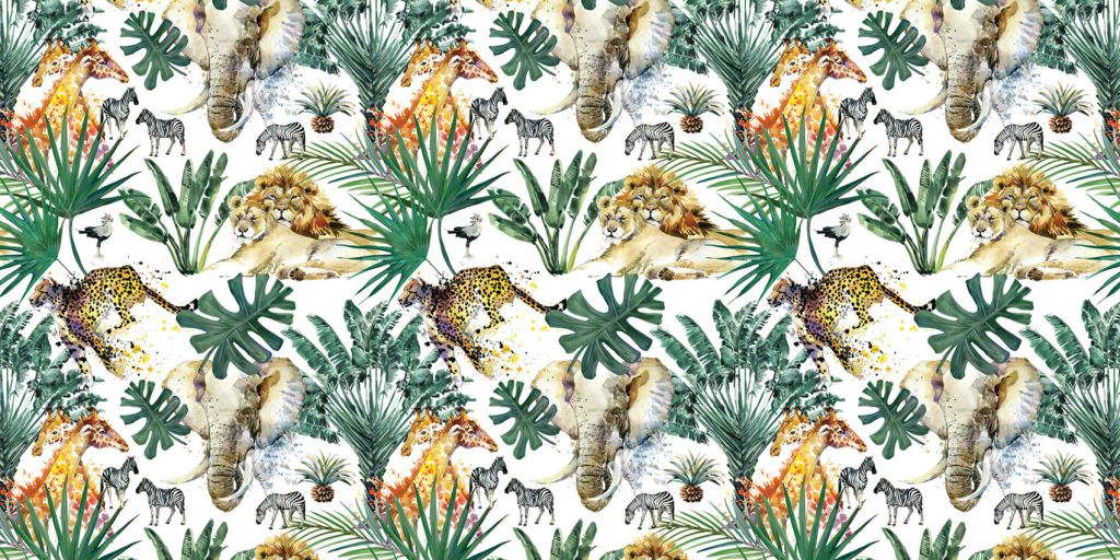 Animaux de safari et palmiers