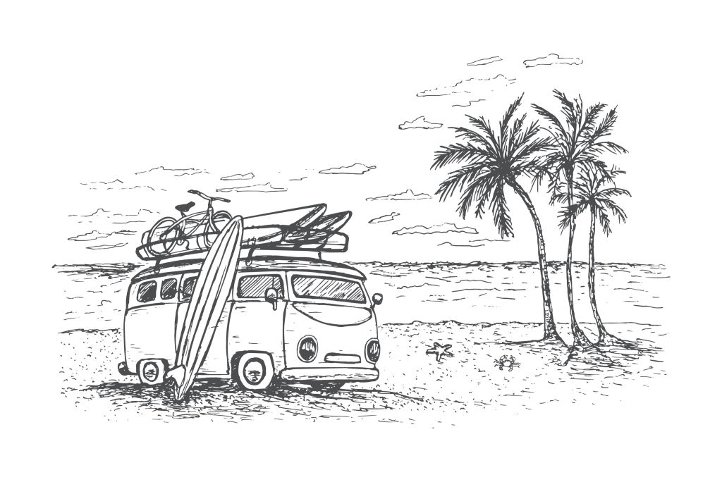 Dessin de plage en noir et blanc