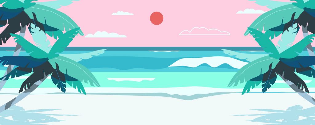 Plage bleue, rose