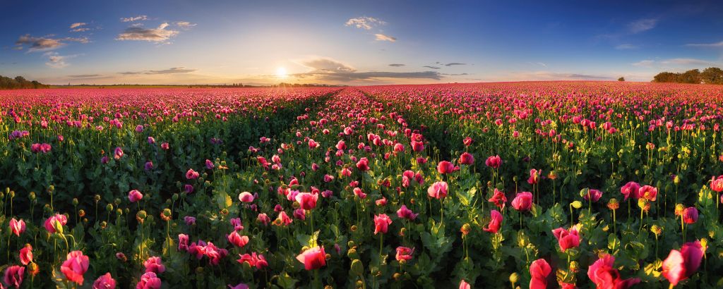 Champ de coquelicots roses