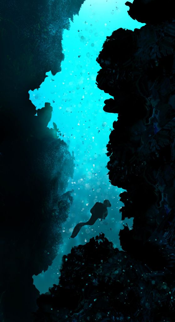 Plongeur sous-marin dans une grotte