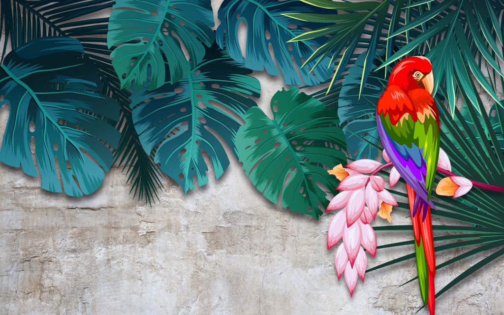 Feuilles de Monstera contre un mur de béton gris