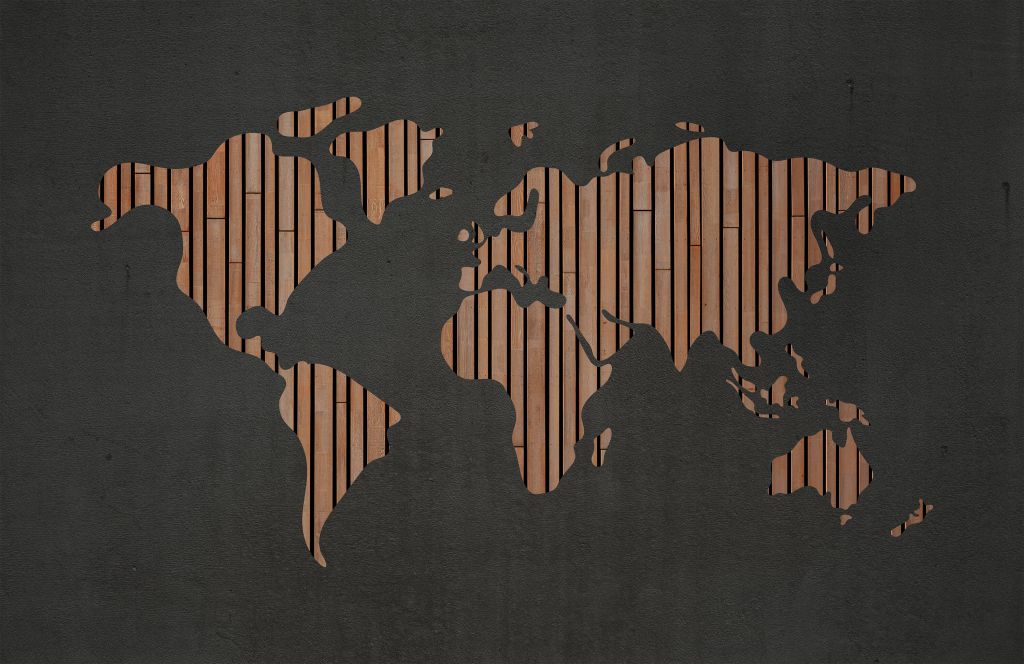 Carte du monde avec planches de bois