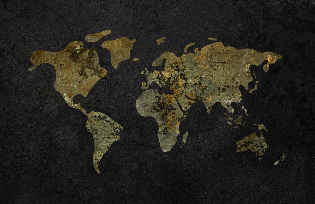 Carte du monde avec texture or-vert