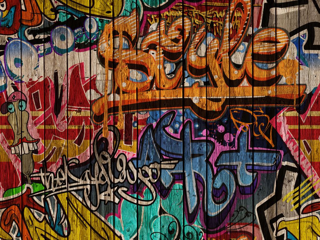 Graffiti avec des lettres sur du bois