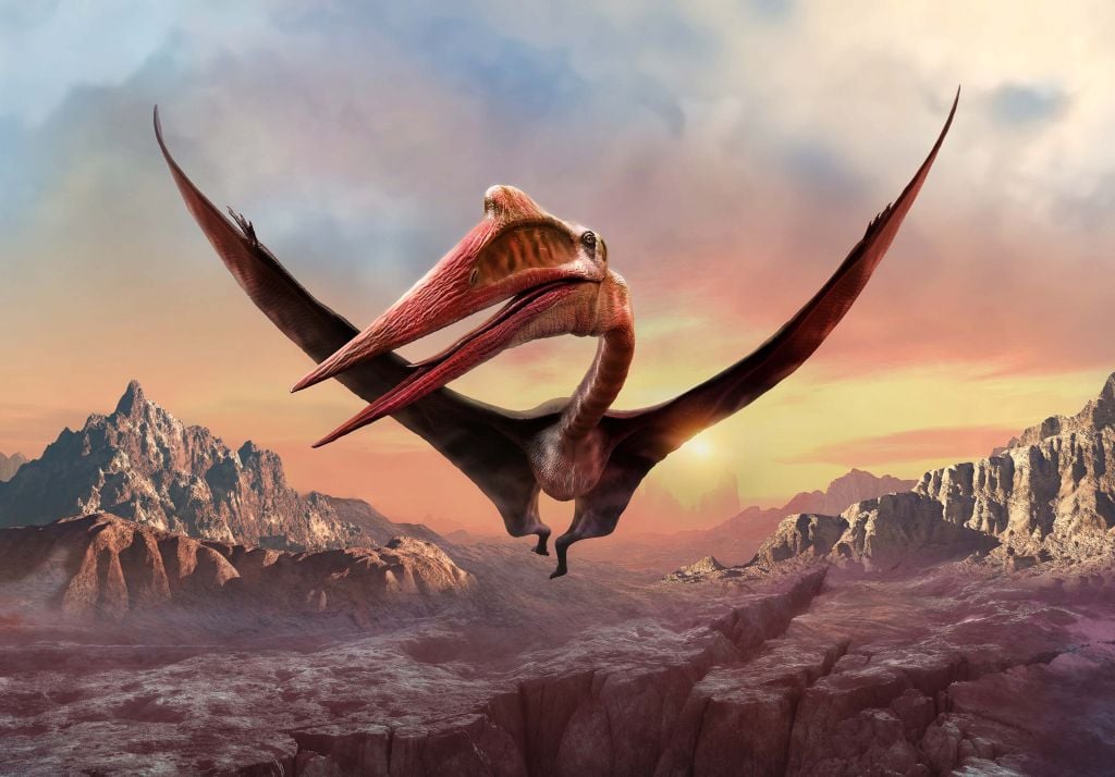 Quetzalcoatlus volant au-dessus des montagnes