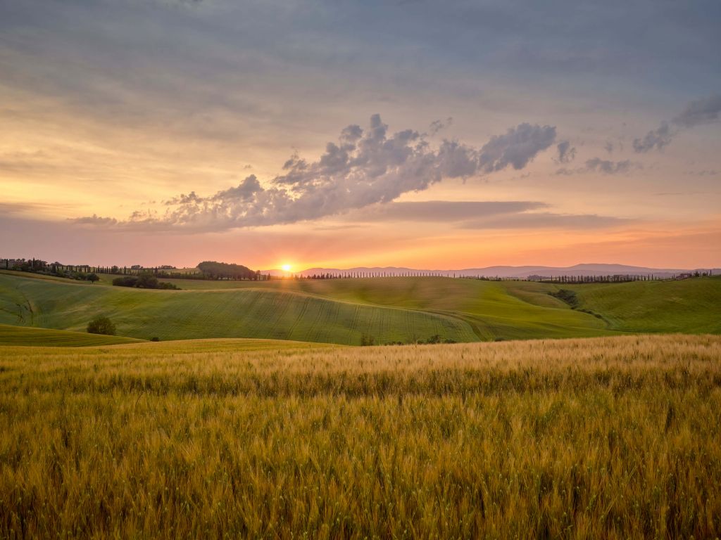 Coucher de soleil dans un paysage italien