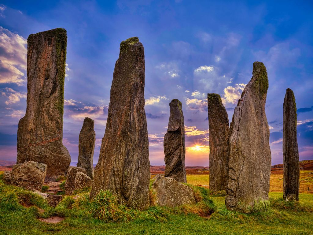 Pierres levées de Calanais au coucher du soleil