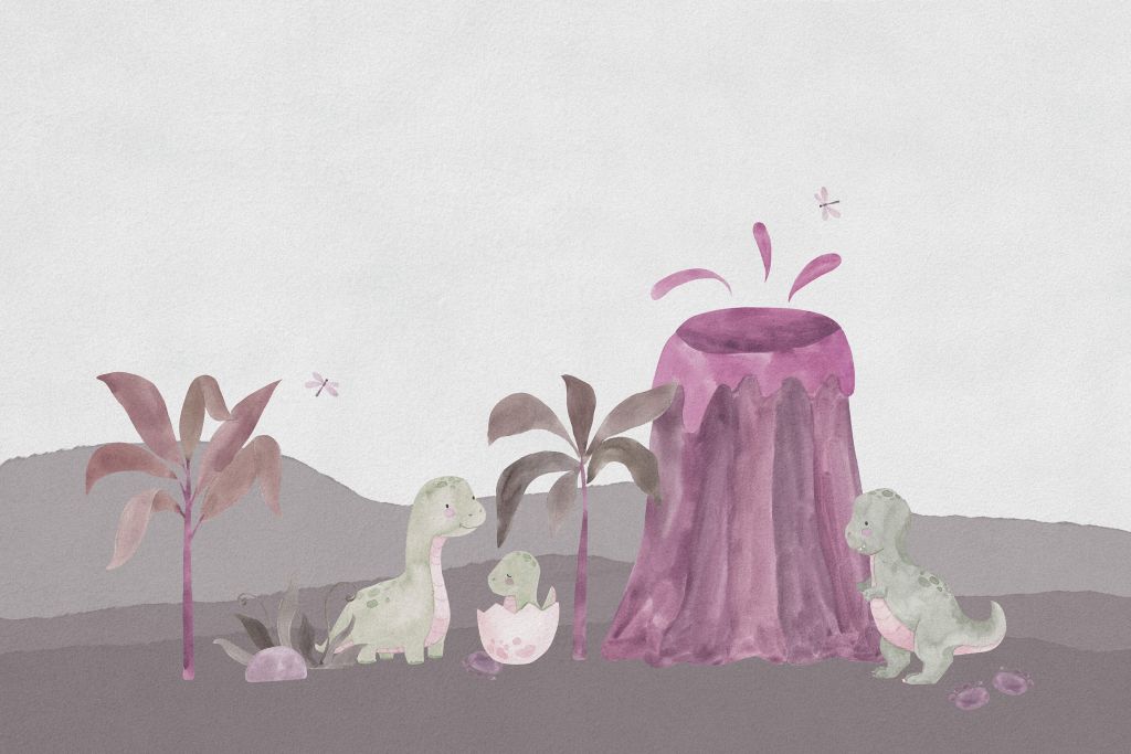 Dinosaures dans la jungle violette