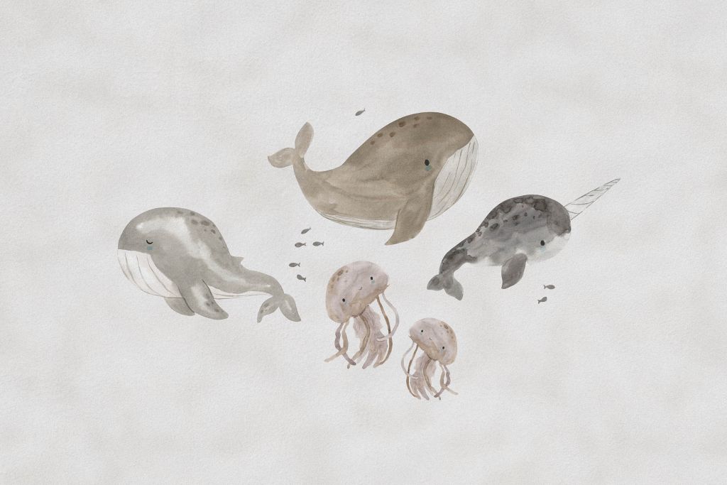 Baleines en mer taupe