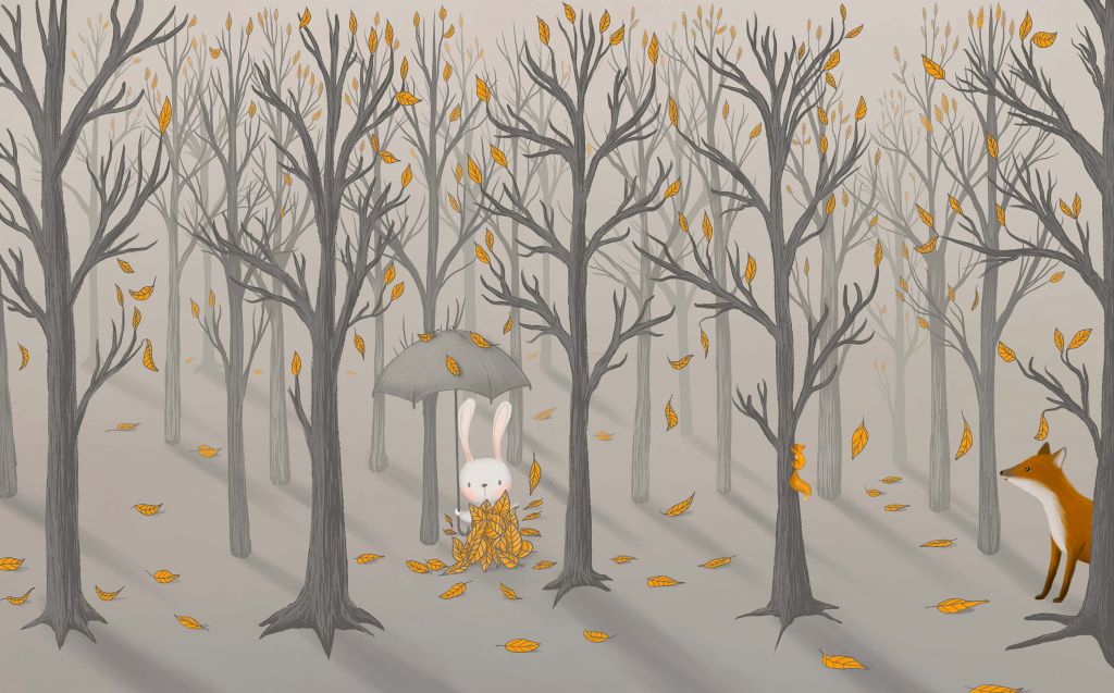 Lapin sous les feuilles