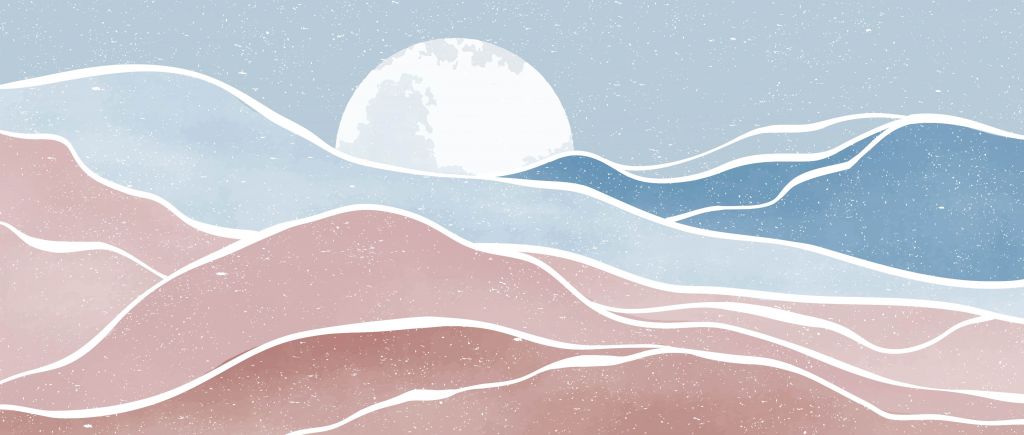 Vagues océaniques colorées avec la lune