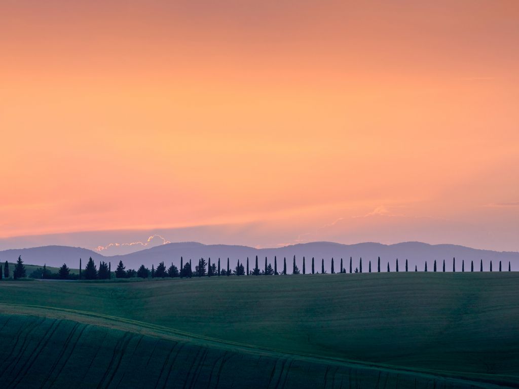 Paysage italien avec ciel orange