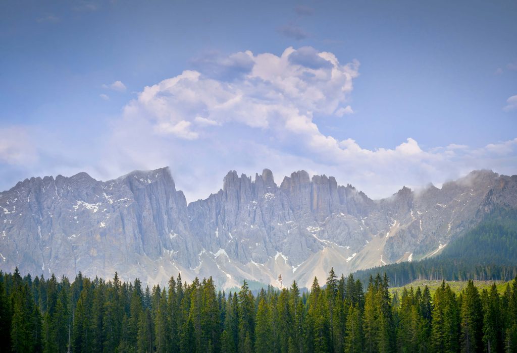 Montagnes avec arbres et nuages