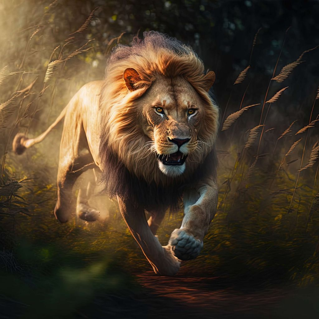 Lion en course