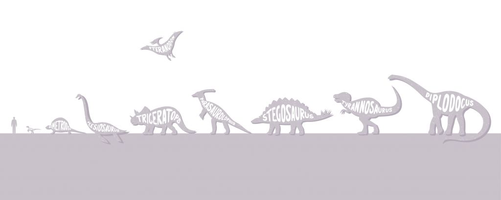 Dinosaures avec texte en rose