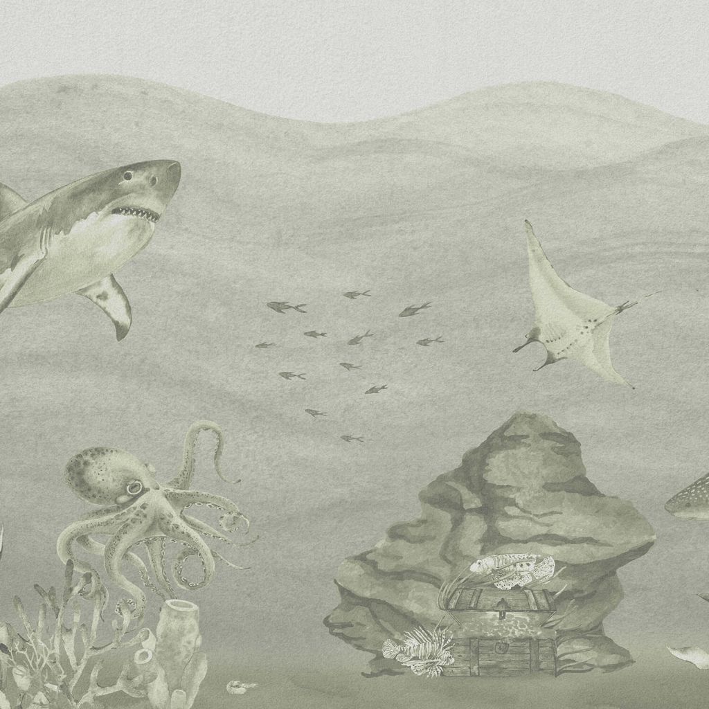 Monde sous-marin avec requins en vert d'eau